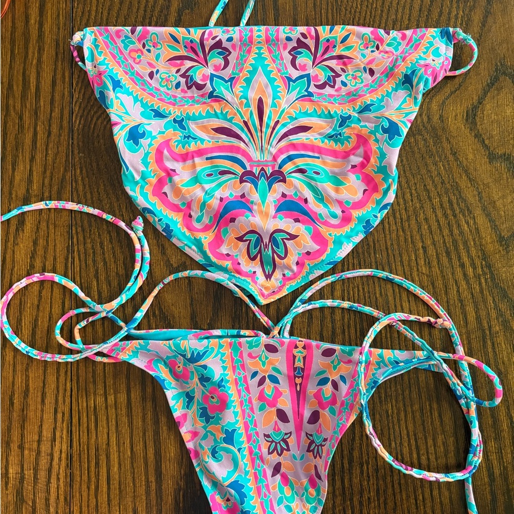 Frankie's Bikinis Vibrant Pink and Blue Bikini Set